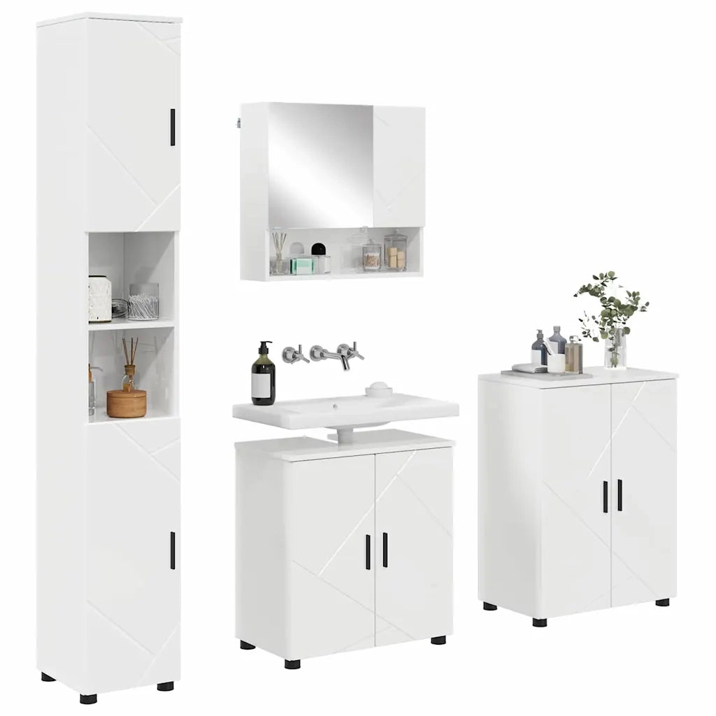 Set di mobili per il bagno con porta 4 pcs Bianco Lucido 3393007