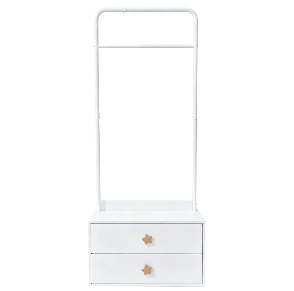 Appendiabiti per bambini 70x55x168 cm con asta e 2 cassetti in MDF; bianco