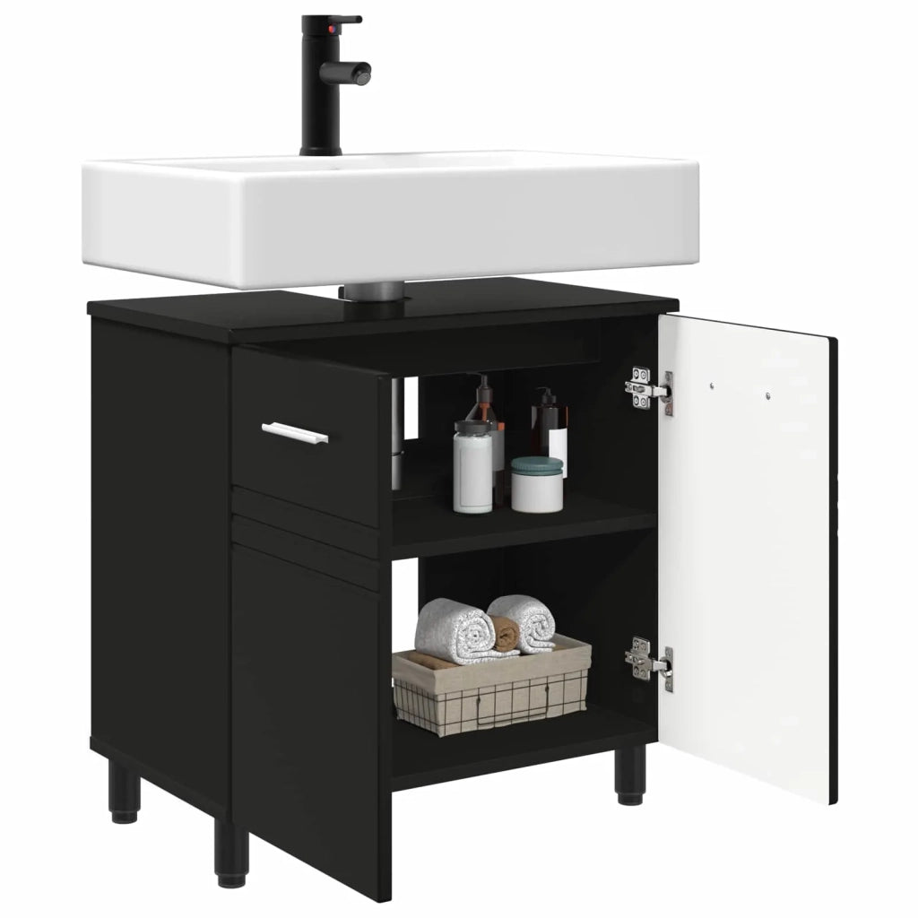 Mobiletto da bagno Nero 60 x 35 x 60 cm Legno ingegnerizzato