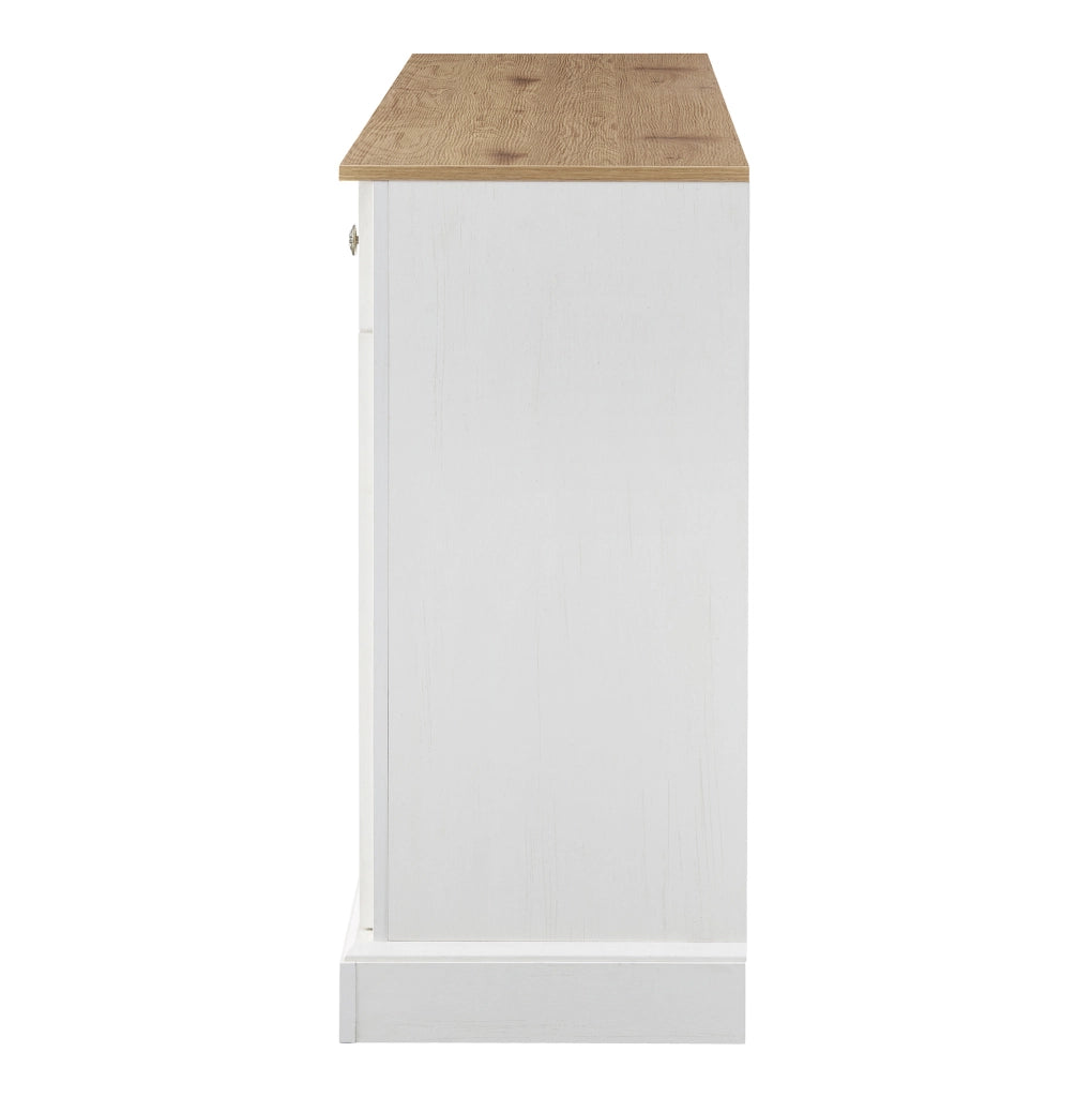 Madia 150x40x86 cm con 4 ante e 2 cassetti; bianco e colore naturale