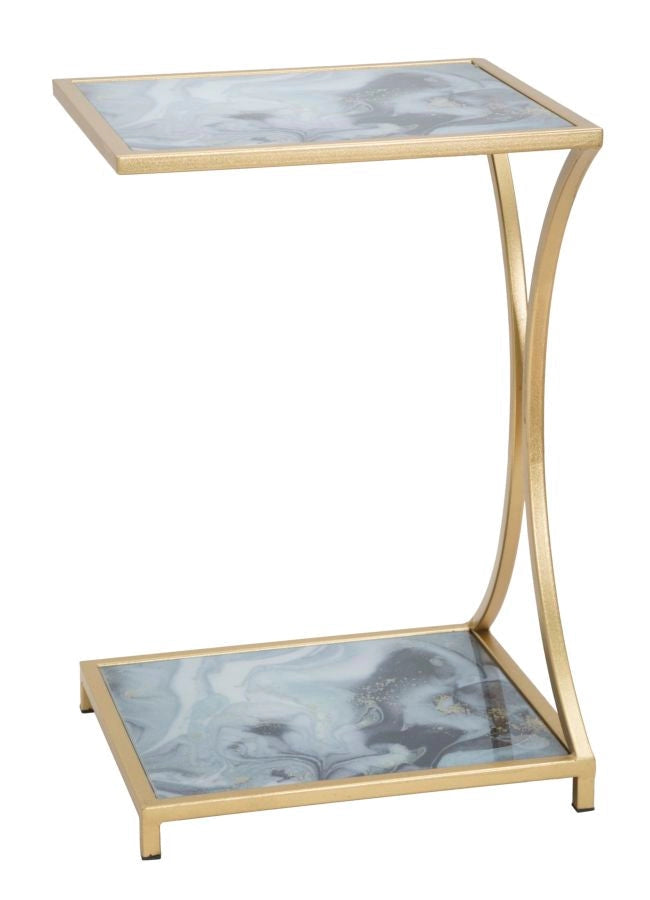 Tavolinetto Glam Level 40x35x60 cm in Ferro MDF e Vetro Oro e Multicolor