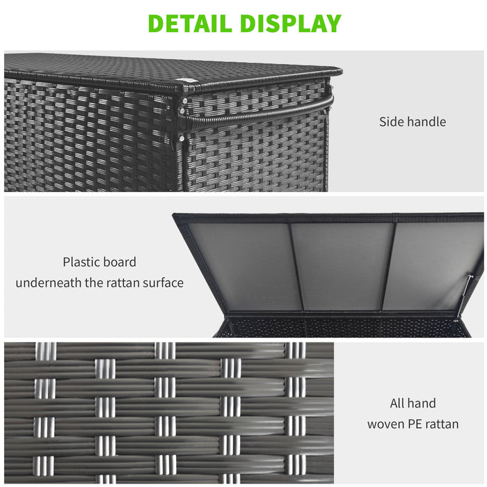 Baule da Giardino con Ruote 121x57x67 cm in Rattan PE Nero