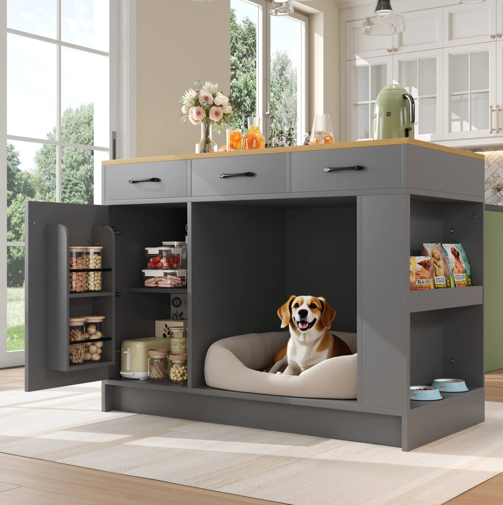 Mobile da cucina 120x60x90 cm naturale e grigio MDF, 3 cassetti