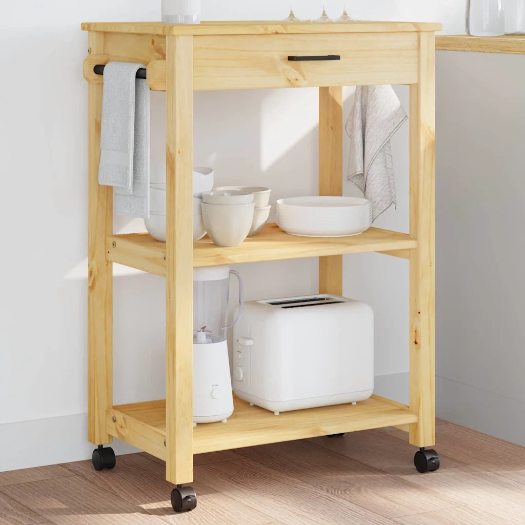 Carrello da Cucina MONZA 60x40x88,5 cm in Legno Massello di Pino 376094