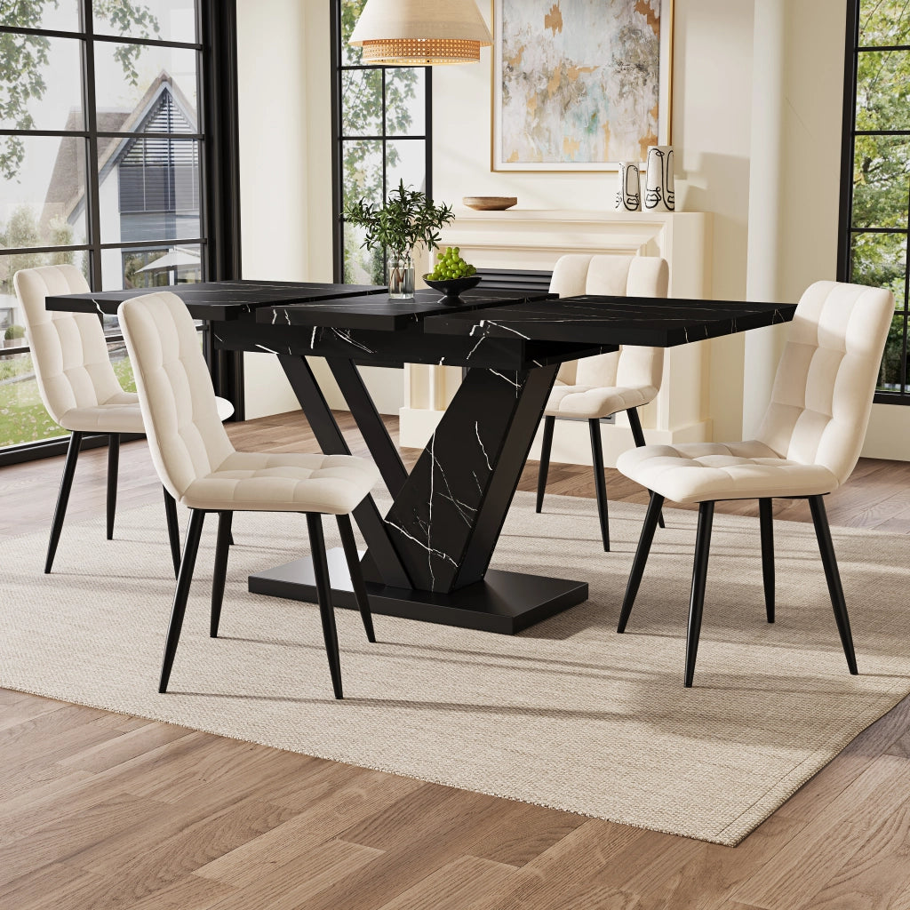 TAVOLO Allungabile 120-160x75x75,5 cm MDF Nero Effetto Marmo