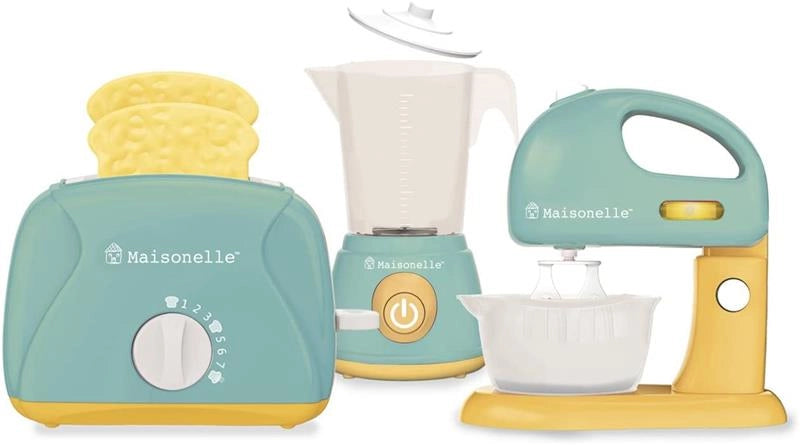 MAISONELLE - MINI ELETTRODOMESTICI DA CUCINA COMBO PACK
MINI ELETTRODOMESTICI CON FUNZIONI:   IMPASTATRICE 18 X 11.5 X 19 CM 
FRULLATORE  12.5 X 11 X 20.5 CM
TOSTAPANE 19 X 9 X 13 CM