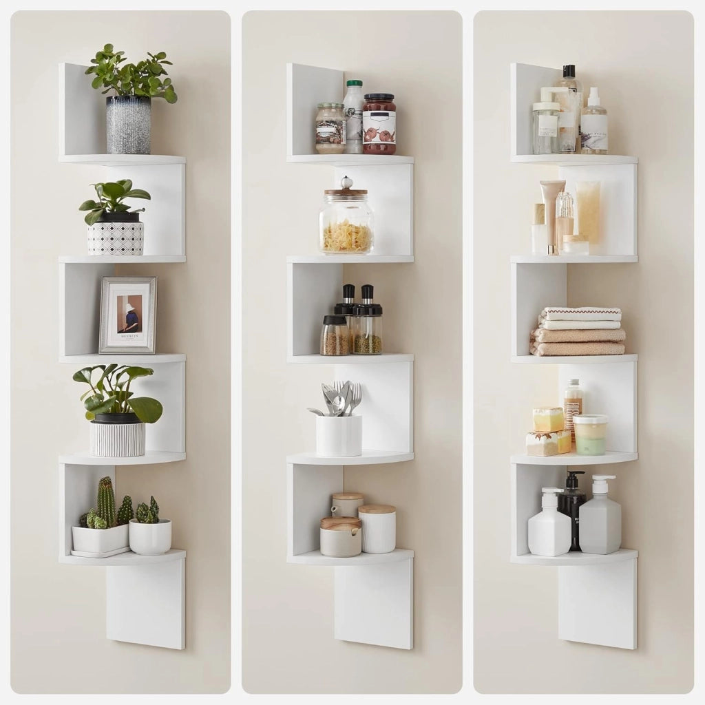Libreria Angolare, Mensola Angolare da Muro, Scaffale da Parete a 5 Ripiani, 126 x 20 cm, in Camera da Letto Soggiorno Bagno Studio, Porta Piante, Bianco Nuvola LBC20WT