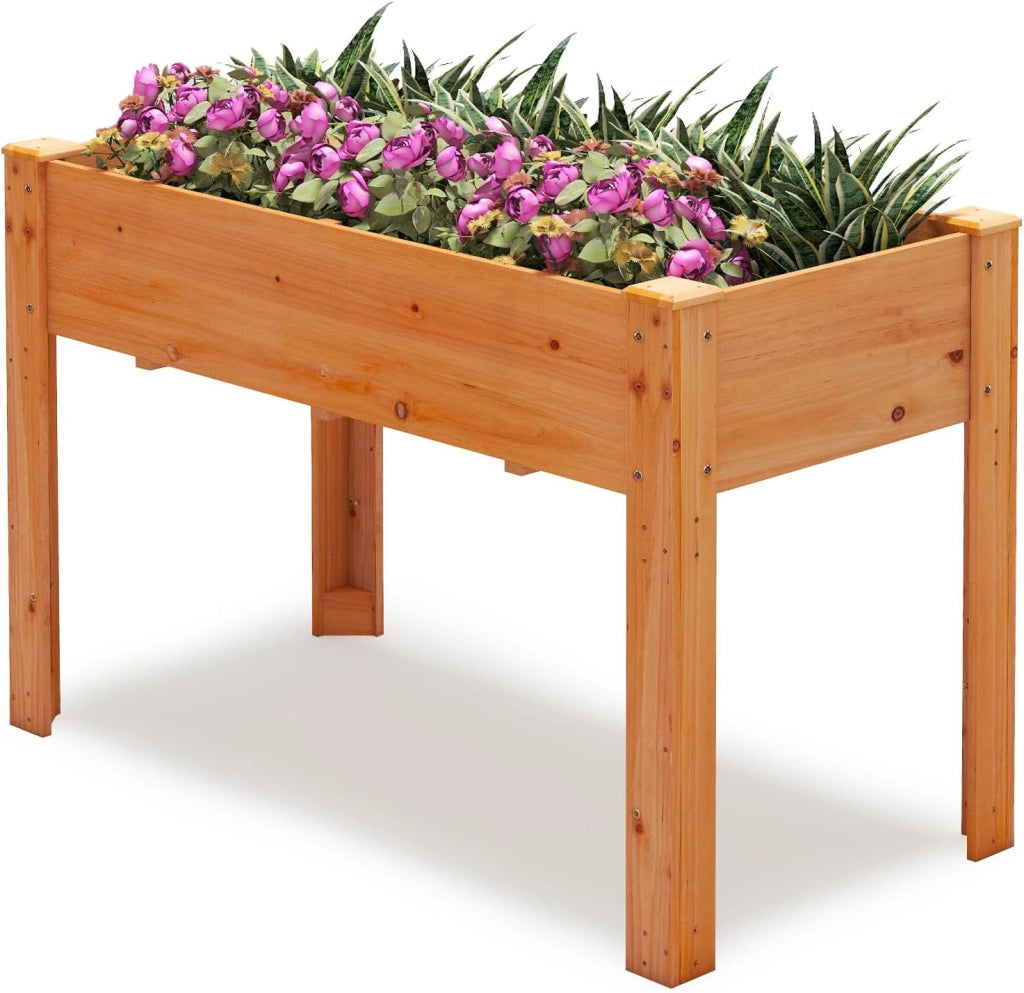 Letto per Orto Rialzato da Esterno in Legno di Abete, Fioriera Rialzata con Fori di Drenaggio, Letto per Piante Urbano da Giardino e Patio, 120 x 60 x 82 cm (Arancione)