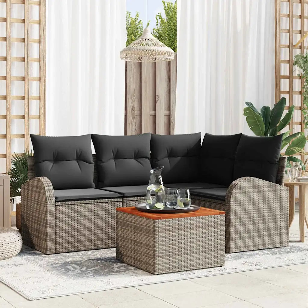 Set Divano da Giardino con cuscino 5 pcs Grigio polyrattan 3347573