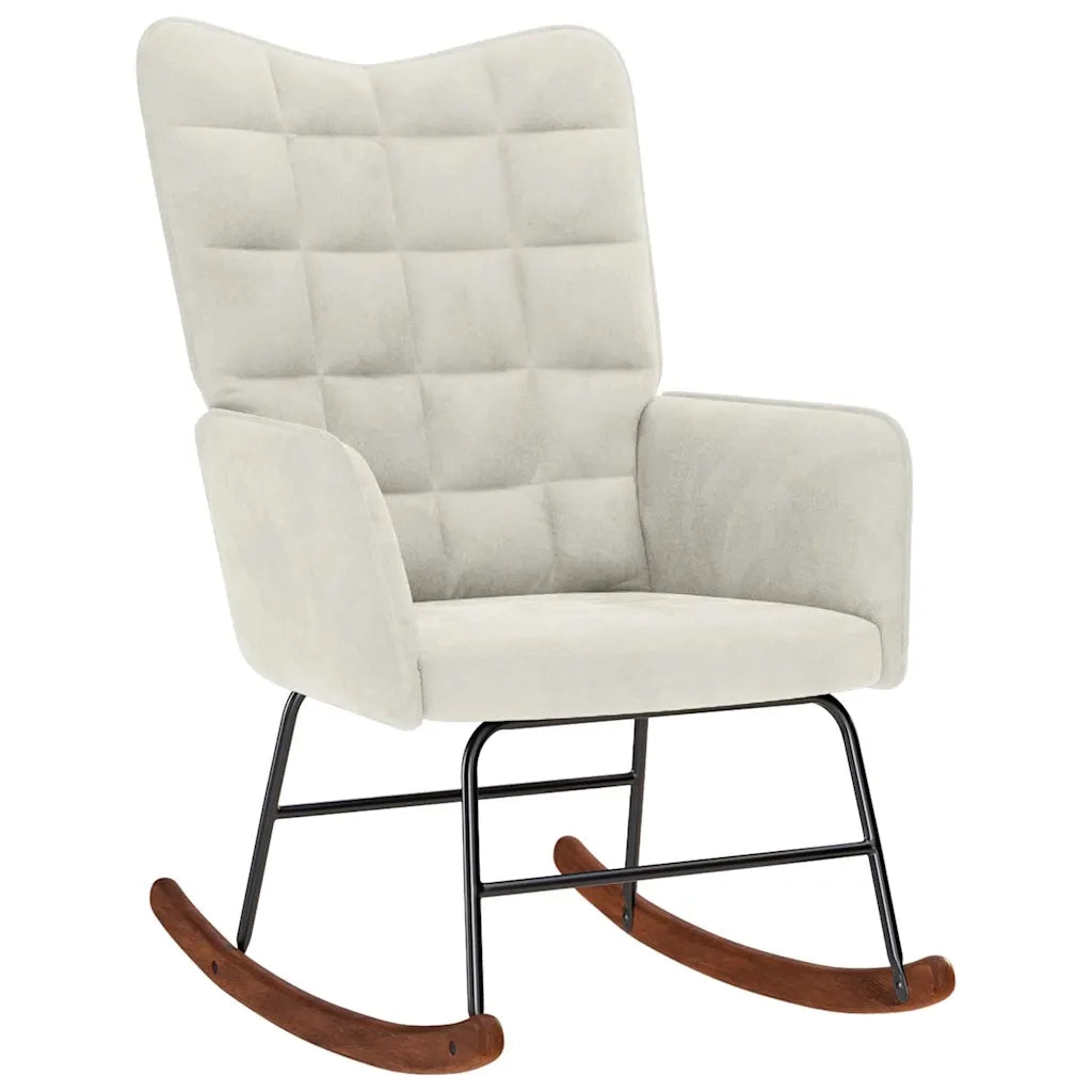 Sedia a dondolo con sgabello in velluto crema 4016852