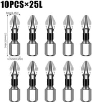 Kit di punte antiscivolo Phillips, durezza extra hard, alta durezza, resistente alla corrosione, set di punte per trapano elettrico, set di punte per drizza schiacci, confezione da 10 pezzi [25L]