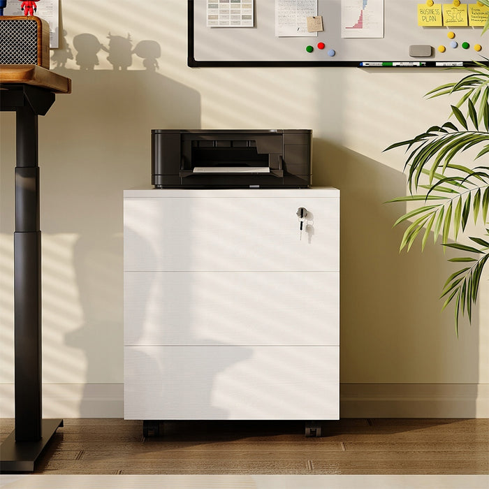 Contenitore da ufficio su ruote con cassetti con serratura, armadio mobile bianco