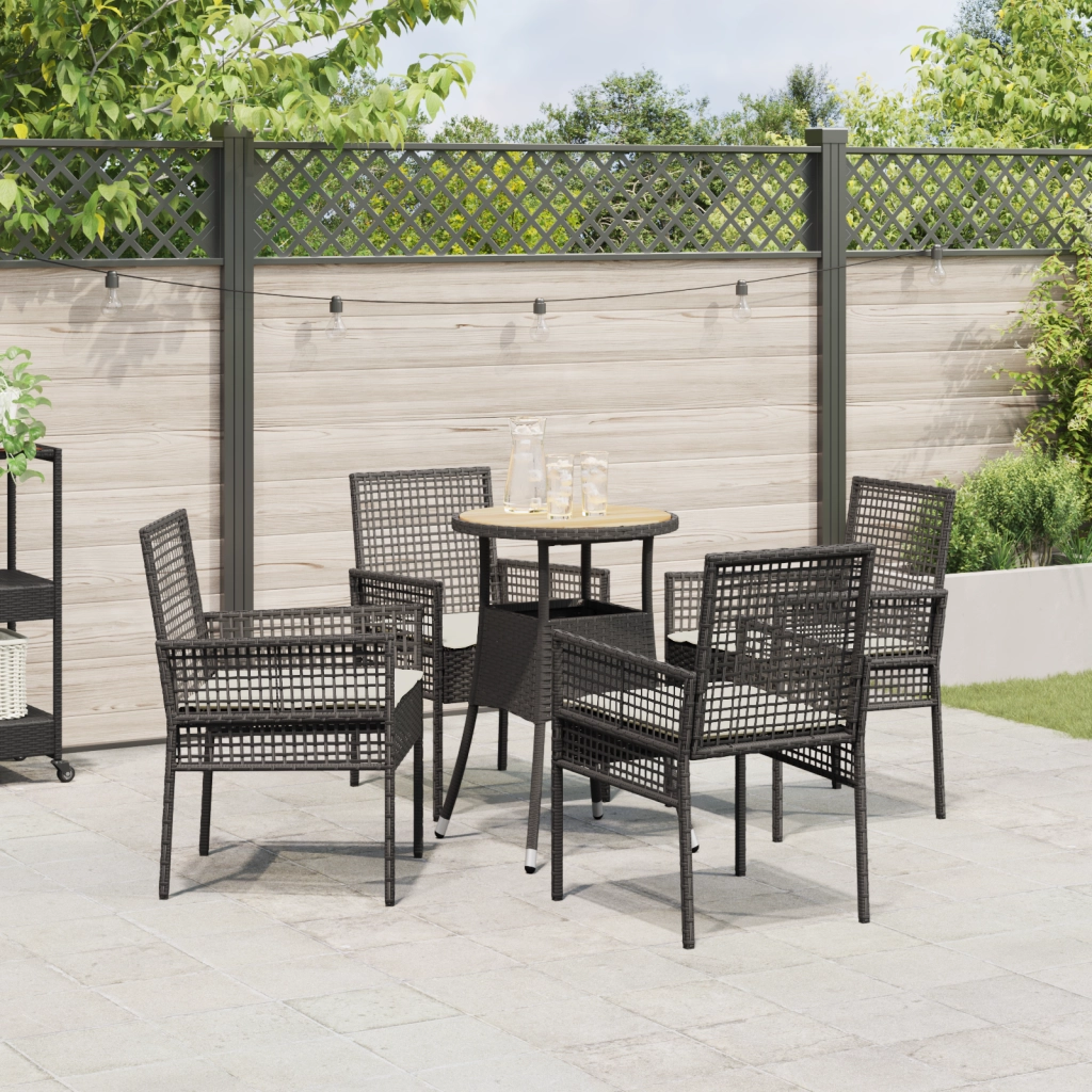 Set da pranzo da giardino 5 pezzi in Polyrattan Nero