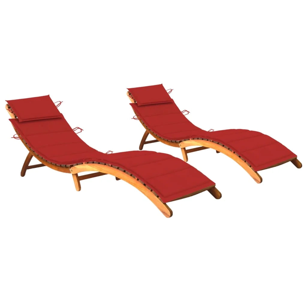 Set di 2 lettini prendisole sedie a sdraio lettini prendisole aiuole da giardino mobili da giardino con cuscini legno massello di acacia 02_0012047