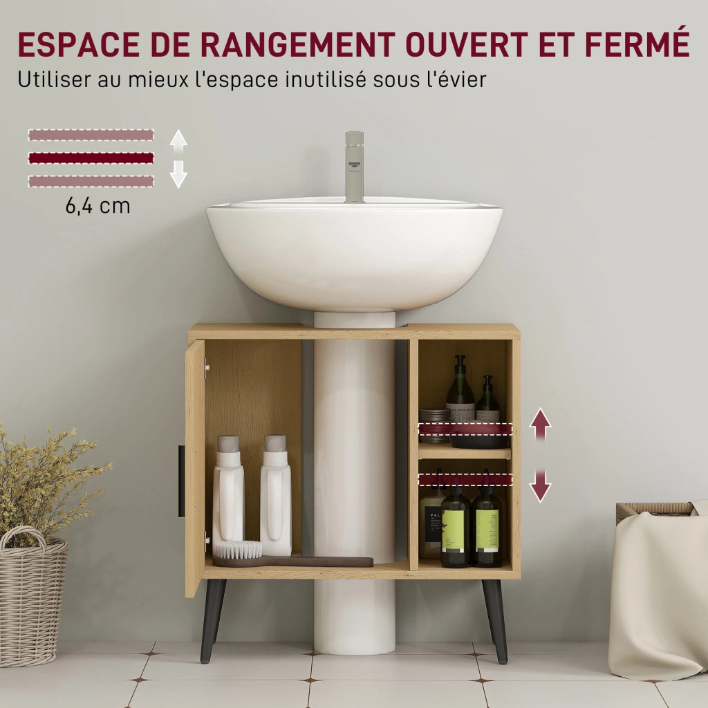 Mobile Sottolavabo Bagno con Anta a Chiusura Progressiva e Ripiano Regolabile ¨C zephmum ¨C Rovere 60x30x59.5