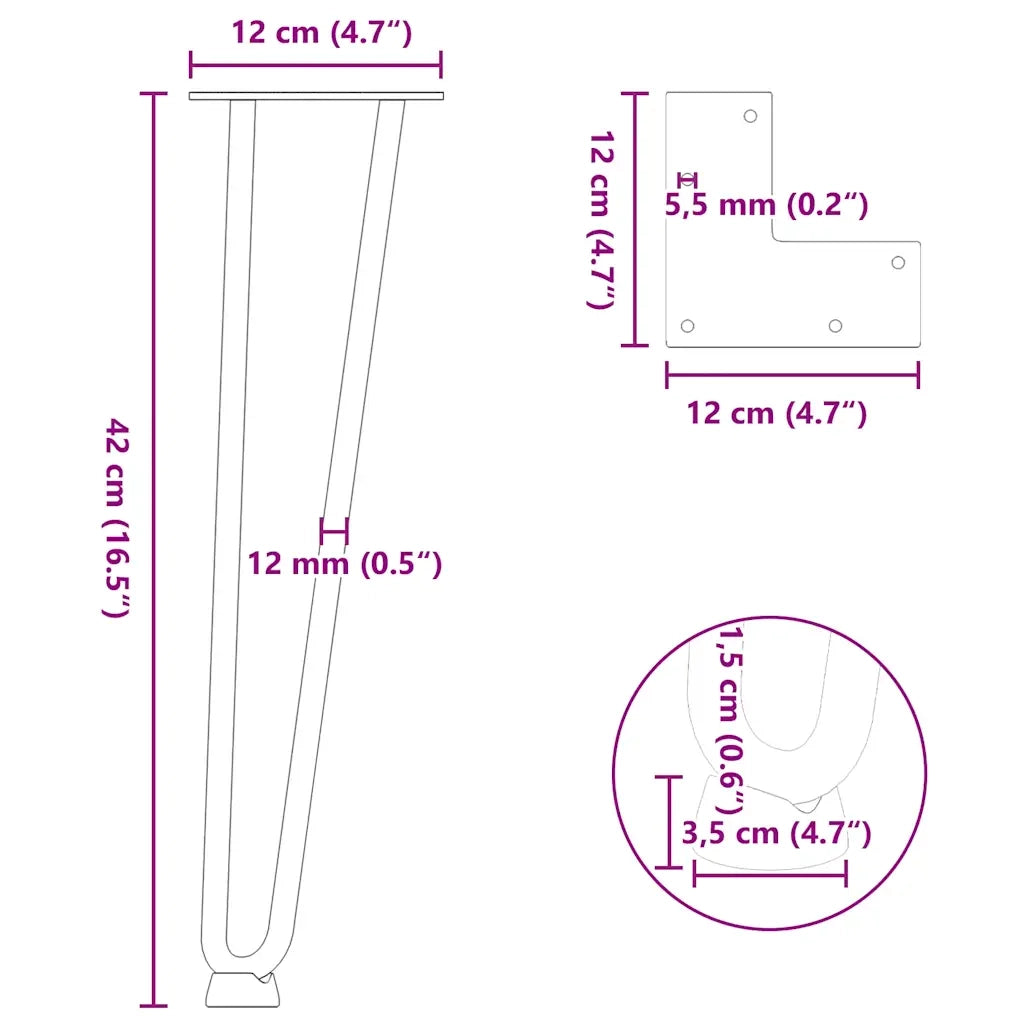 Gambe a forcina per tavolino 4 pz | Piede del tavolo bianche 42 cm in acciaio massiccio