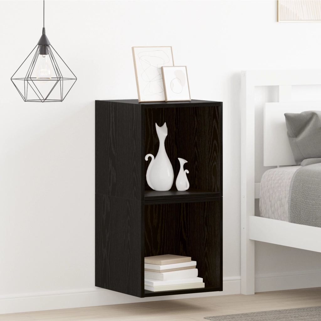 Armadi a parete 2 pz Nero Rovere 37x37x37 cm in legno ingegnerizzato