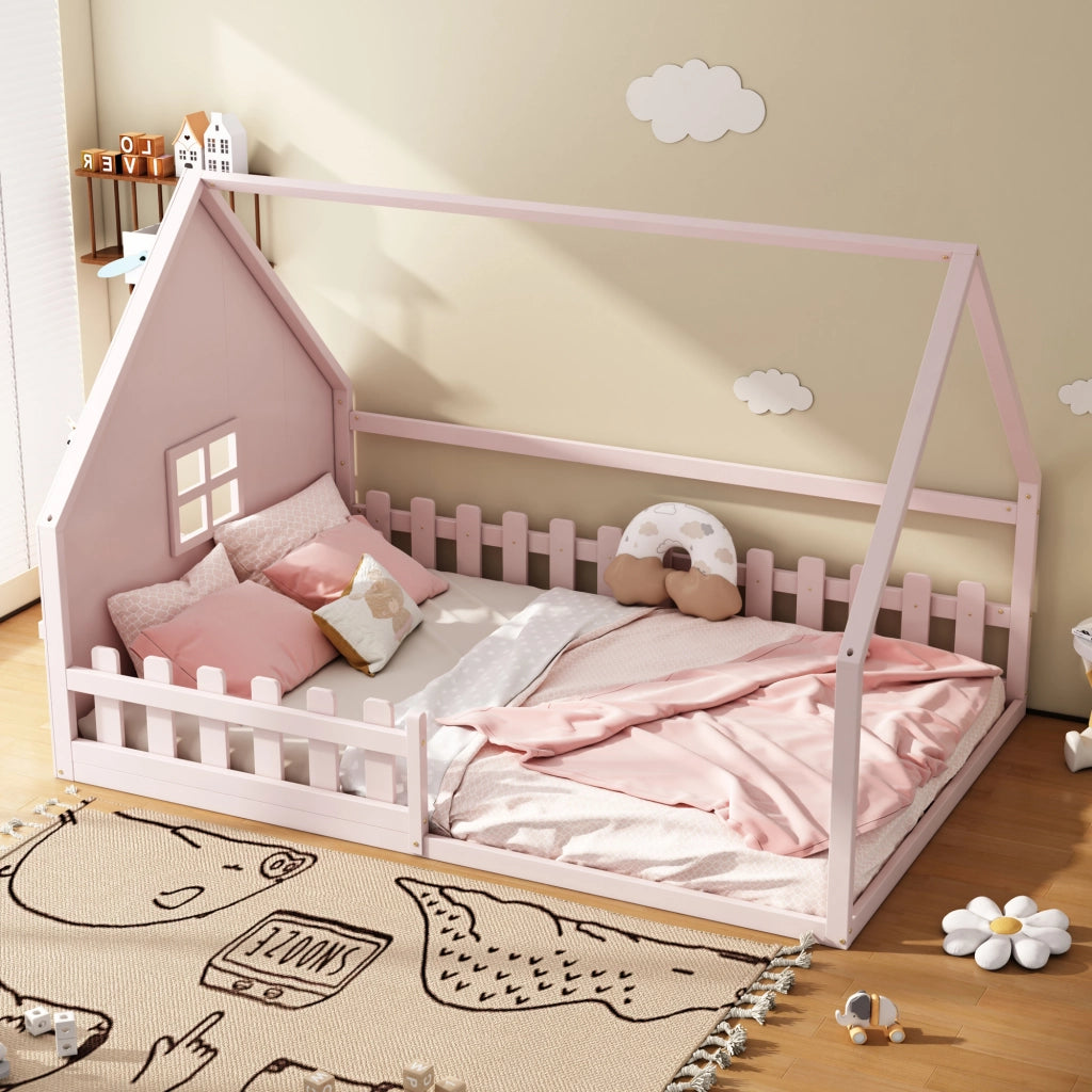 LETTO PER BAMBINI A CASETTA 140x200 cm Legno di pino Rosa