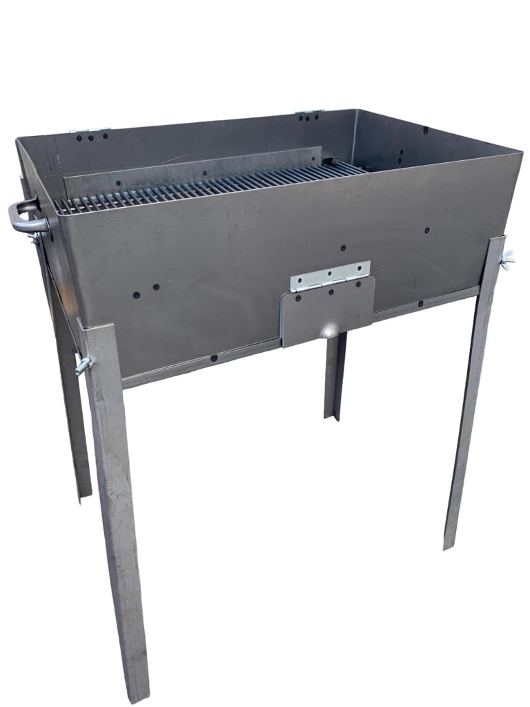 Barbecue da esterno con coperchio richiudibile in ferro, piedi estraibili, per carbone o legna, ideale per campeggio, picnic, grigliate 50x35 cm