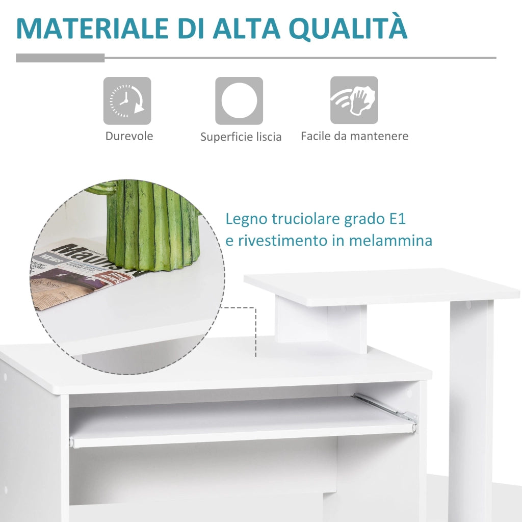 Scrivania Moderna con Mensola per Tastiera e Cassetto in Tessuto 100x40x86,6 cm  Bianco e Nero