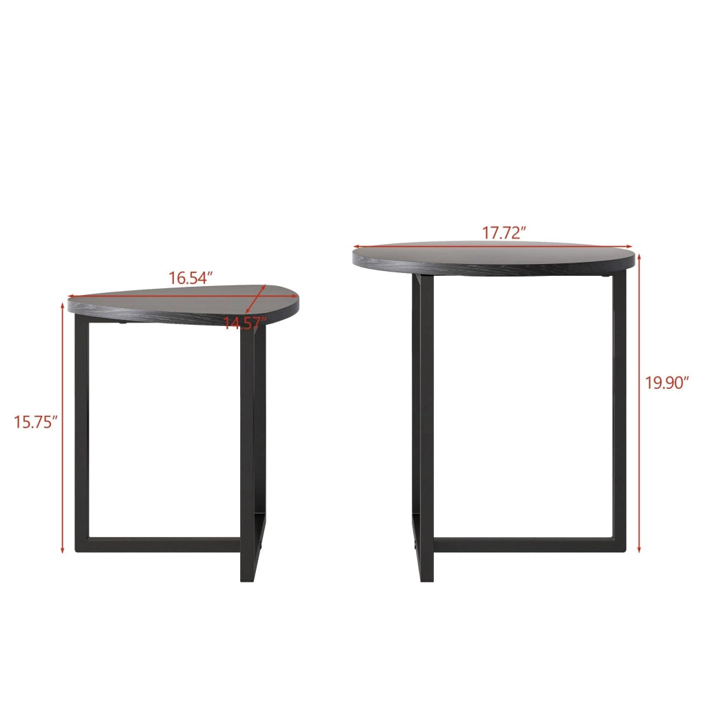 Set 2 tavolini a cuore neri 45x48 cm; impiallacciatura legno e metallo