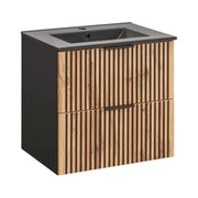 Set da bagno KINOKO: mobiletto sottolavabo con cassetti 60cm + lavabo incasso nero + sifone