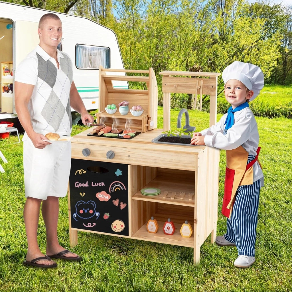 Griglia da gioco in legno con cibo da gioco, Set da cucina Immaginario con cibo da gioco Naturale