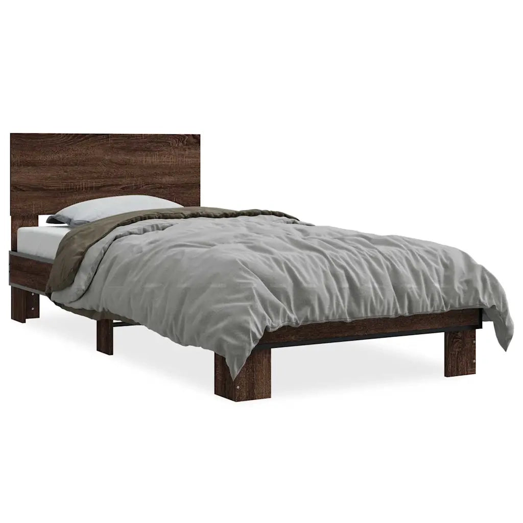 Giroletto-Struttura Letto Rovere Marrone 90x200 cm Legno Multistrato e Metallo 490160