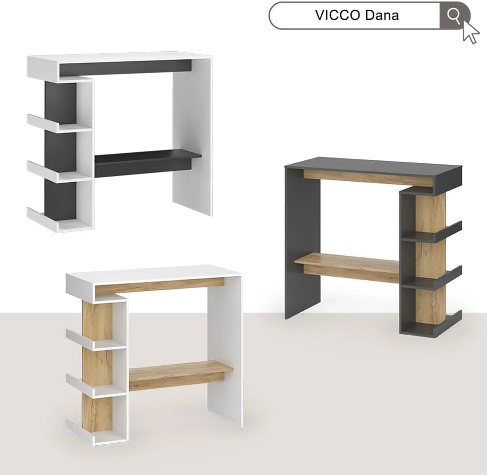 tavolo bar con sgabelli Dana, Antracite/quercia dorata, 108 x 50 cm con 2 sgabelli da bar