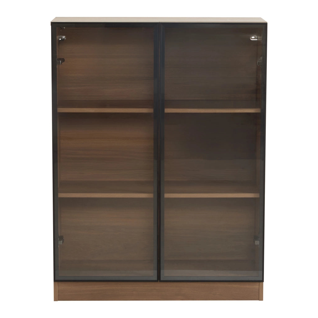 Vetrina in vetro con LED, finitura Natural Walnut, struttura in vetro e pannelli truciolari, 80 x 30 x 106 cm