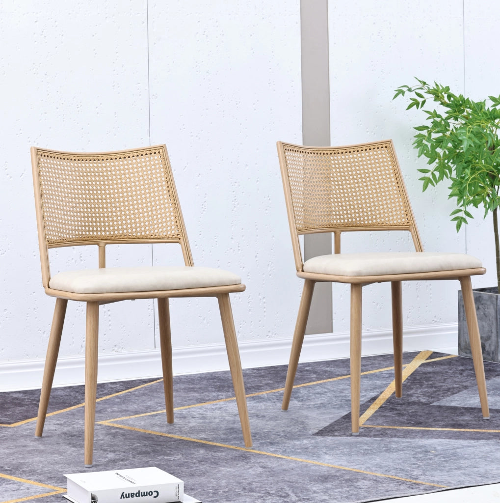 Set di 4 sedie da pranzo in rattan e PU beige, altezza 80 cm