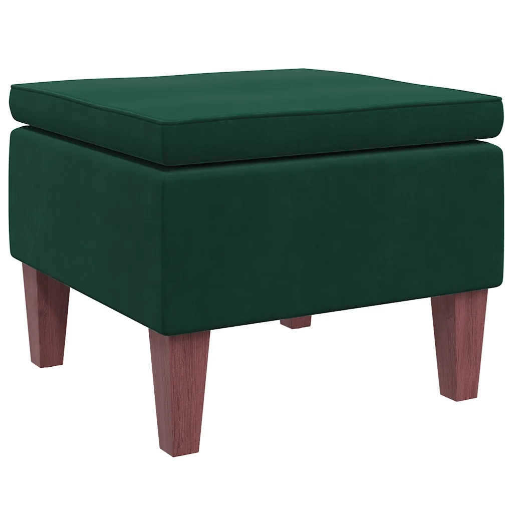 Poggiapiedi con Gambe in Legno Verde Scuro in Velluto