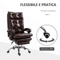 Sedia da Ufficio Ergonomica Presidenziale in Finta Pelle, Poltrona da Ufficio Girevole con Altezza Regolabile, Reclinabile 135° e Poggiapiedi Estraibile per Studio e Scrivania, Marrone