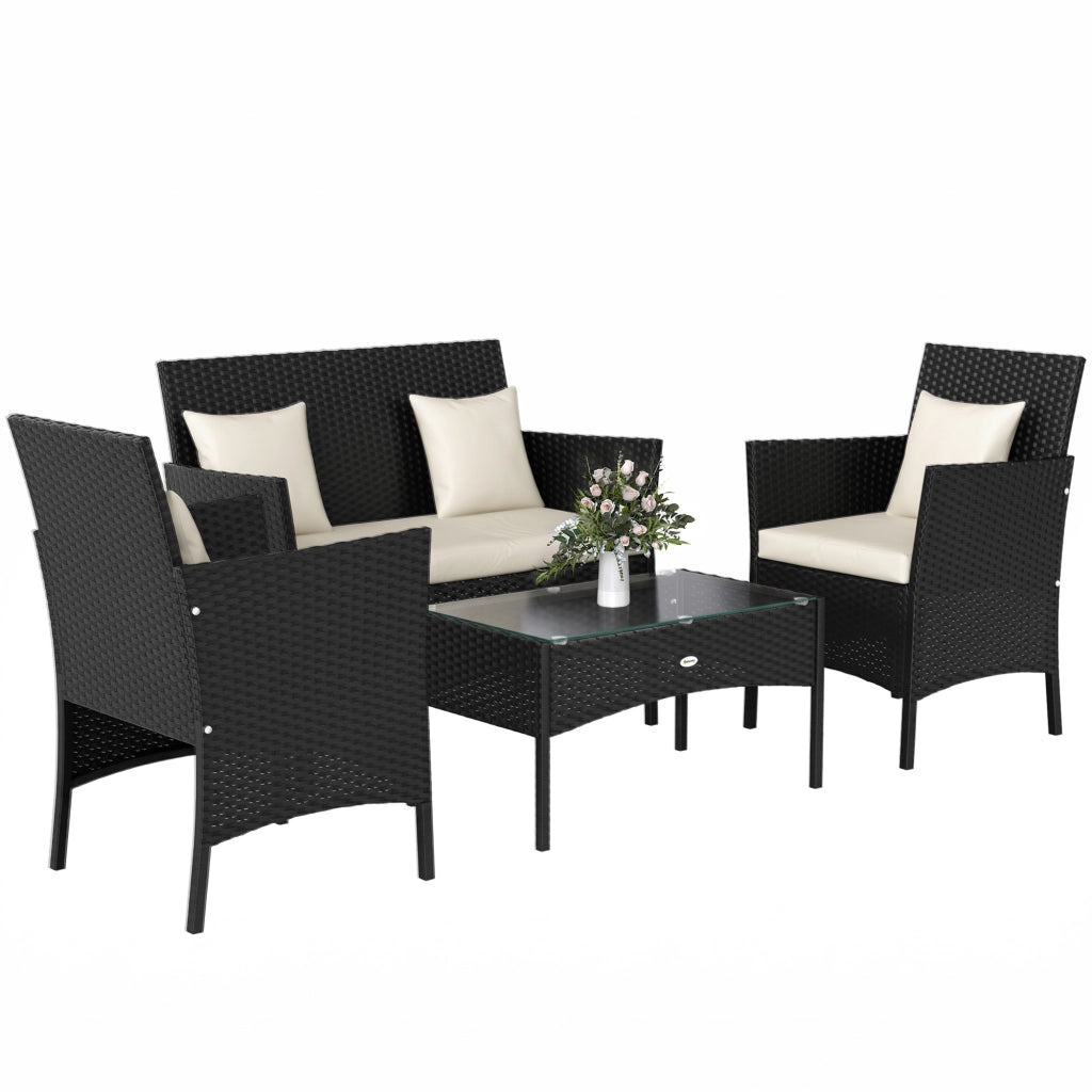 Set da Giardino 4 Pezzi in Rattan con Sedie, Poltrona e Tavolino ¨C Zephmum ¨C Grigio