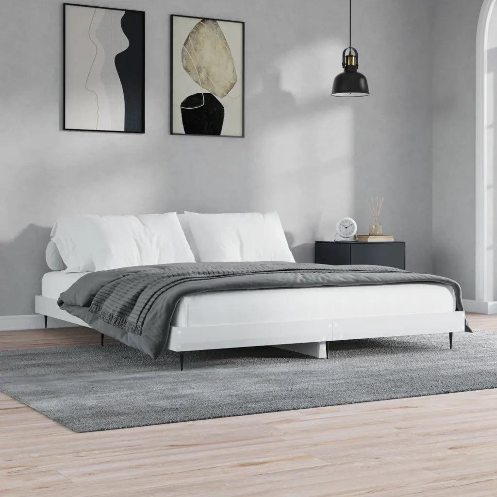 Letto matrimoniale | Letto per adulti | Giroletto Bianco Lucido 160x200 cm in Legno Multistrato