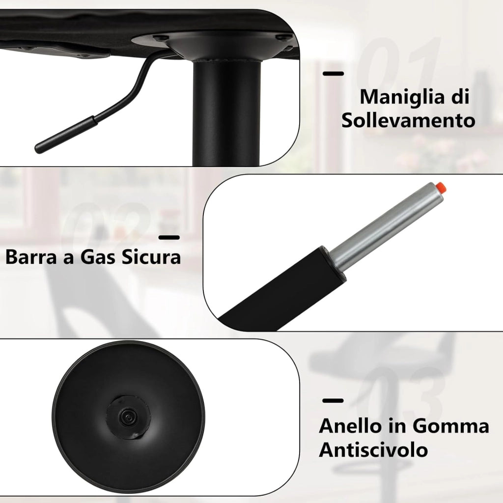 2 Sgabelli Girevoli da Bar Alta 91-111 cm, Set di Sgabelli con Seduta in Ecopelle, Poggiapiedi e Struttura in Metallo, Sedie per Cucina e Bistrò (Nero)