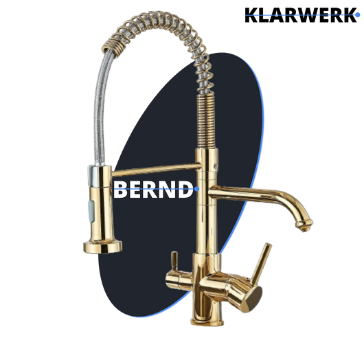 Bernd | Rubinetto filtrante lucido oro gastronomia a 3 vie da cucina ad osmosi in acciaio inossidabile | Miscelatore ristorante girevole a 360°