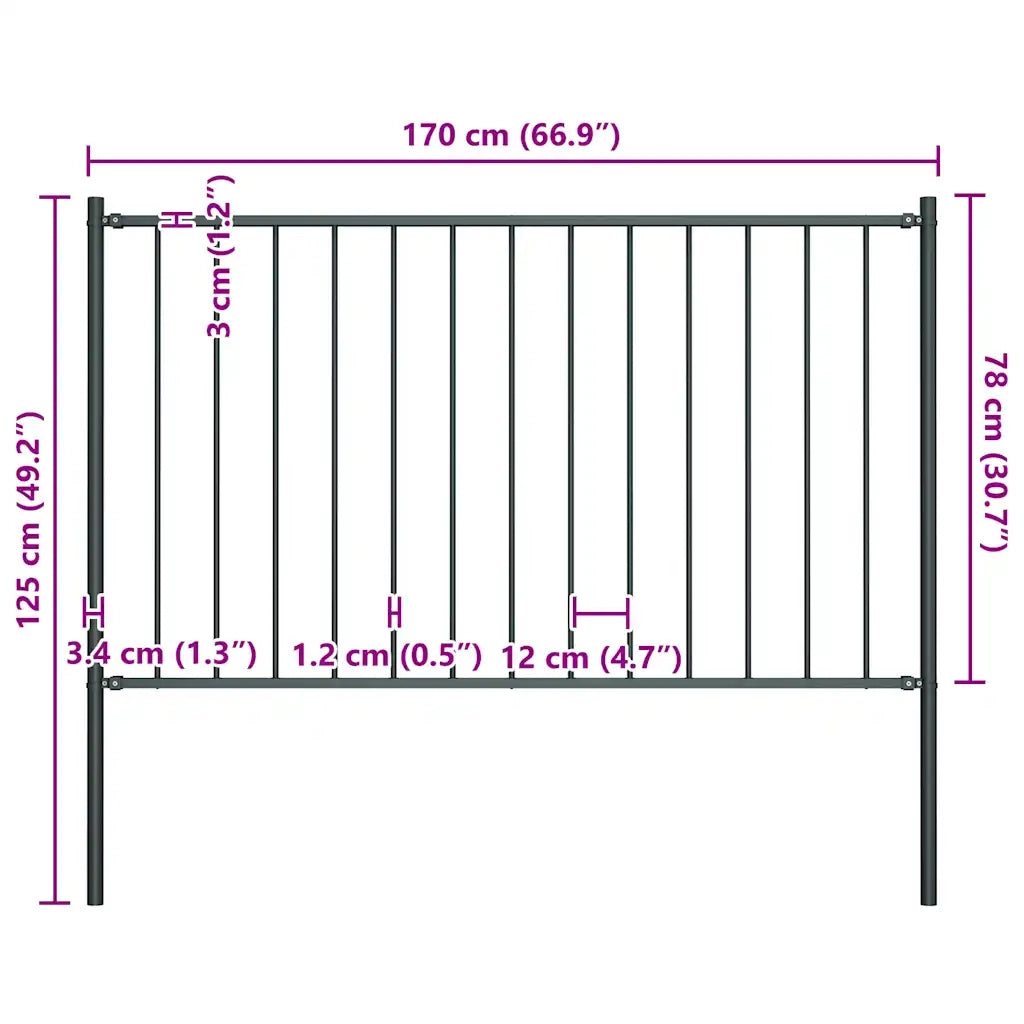 Pannello Recinzione Pali Acciaio Verniciato 1,7x0,75m Antracite cod mxl 57959