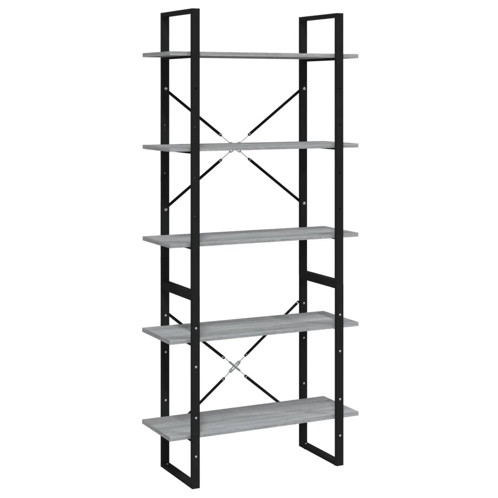 Libreria 5 Ripiani-Scaffale per Libri-Mobile di Stoccaggio Grigio Sonoma 80x30x175 cm Legno Multistrato