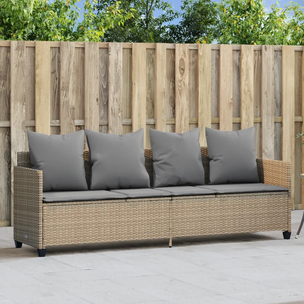 Lettino Prendisole con Cuscini BeigeÂ in Polyrattan