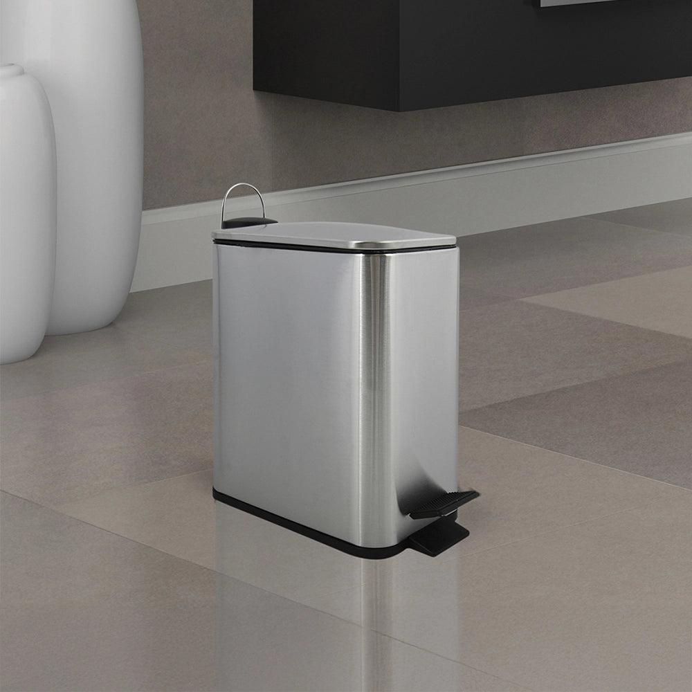 Pattumiera bagno 5 Lt in acciaio spazzolato con apertura a pedale Rexa
