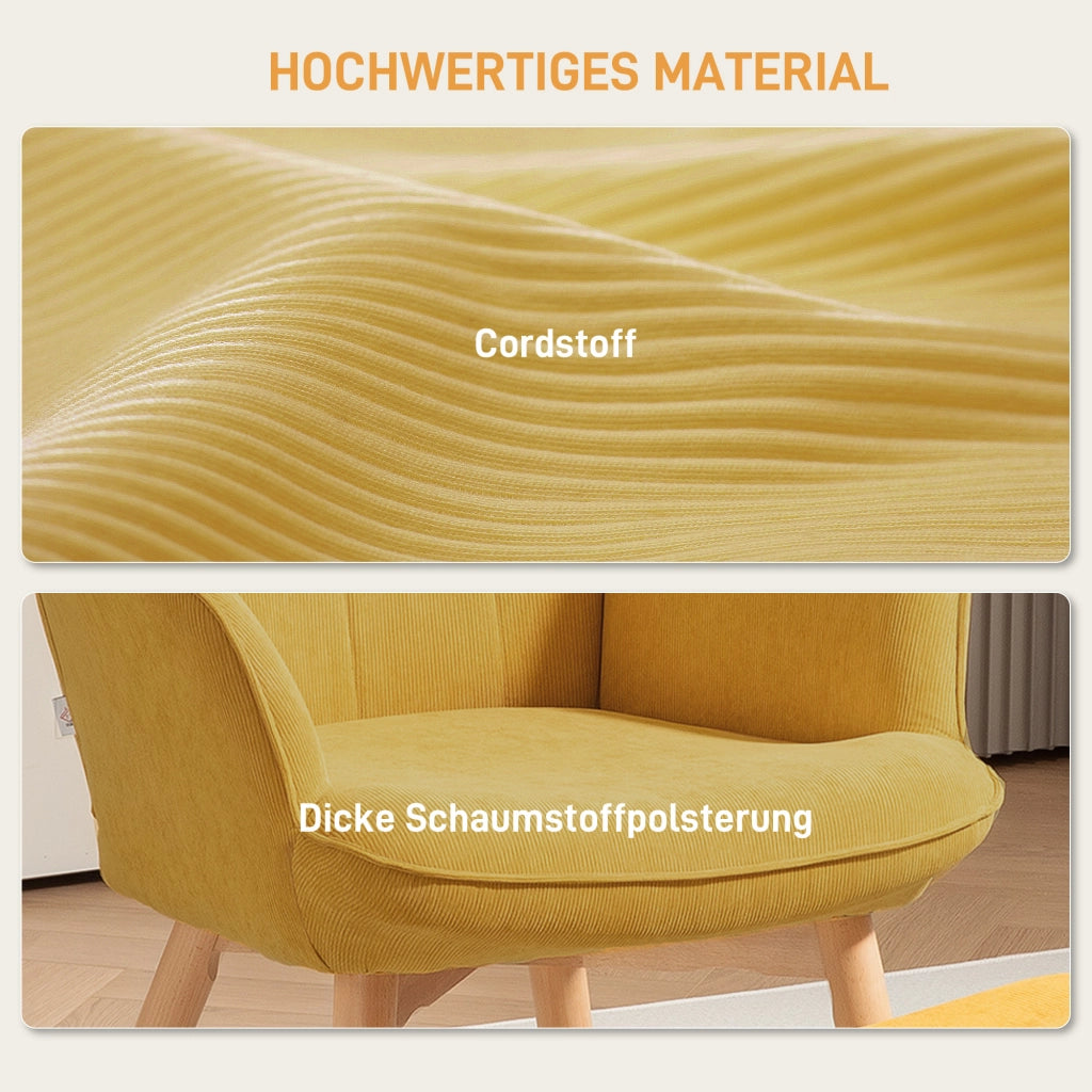 Poltrona Relax con Poggiapiedi in Tessuto e Gambe in Legno ¨C Zephmum ¨C Arancione