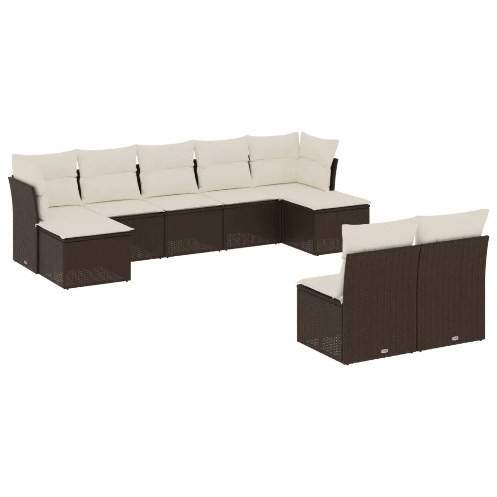 Set Divani da Giardino 9pz con Cuscini Marrone in Polyrattan 3250112