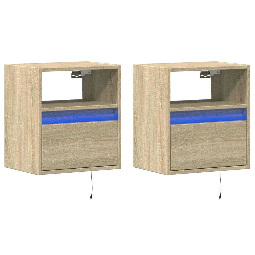 Mobili TV a Parete con Luci LED 2pz Rovere Sonoma 41x31x45 cm