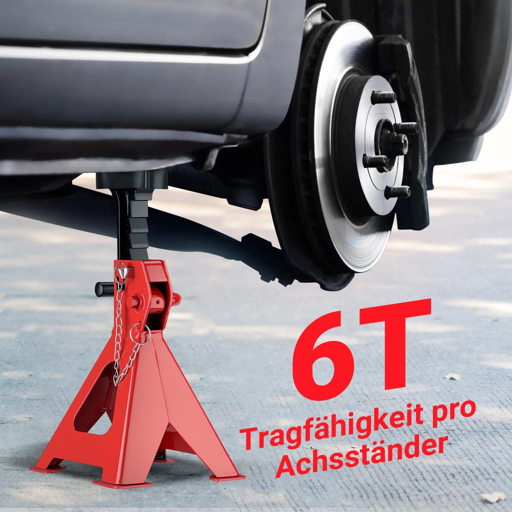 2 cavalletti auto, capacità di carico di 6 tonnellate l'uno, cavalletti di sostegno, altezza di sollevamento di 39-60,3 cm, con protezione in gomma e perno di sicurezza