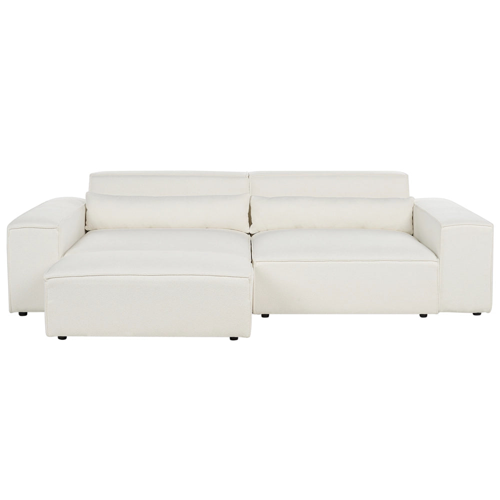 Divano componibile a 2 posti con ottomana Divano componibile in bouclé bianco con gambe nere Soggiorno moderno