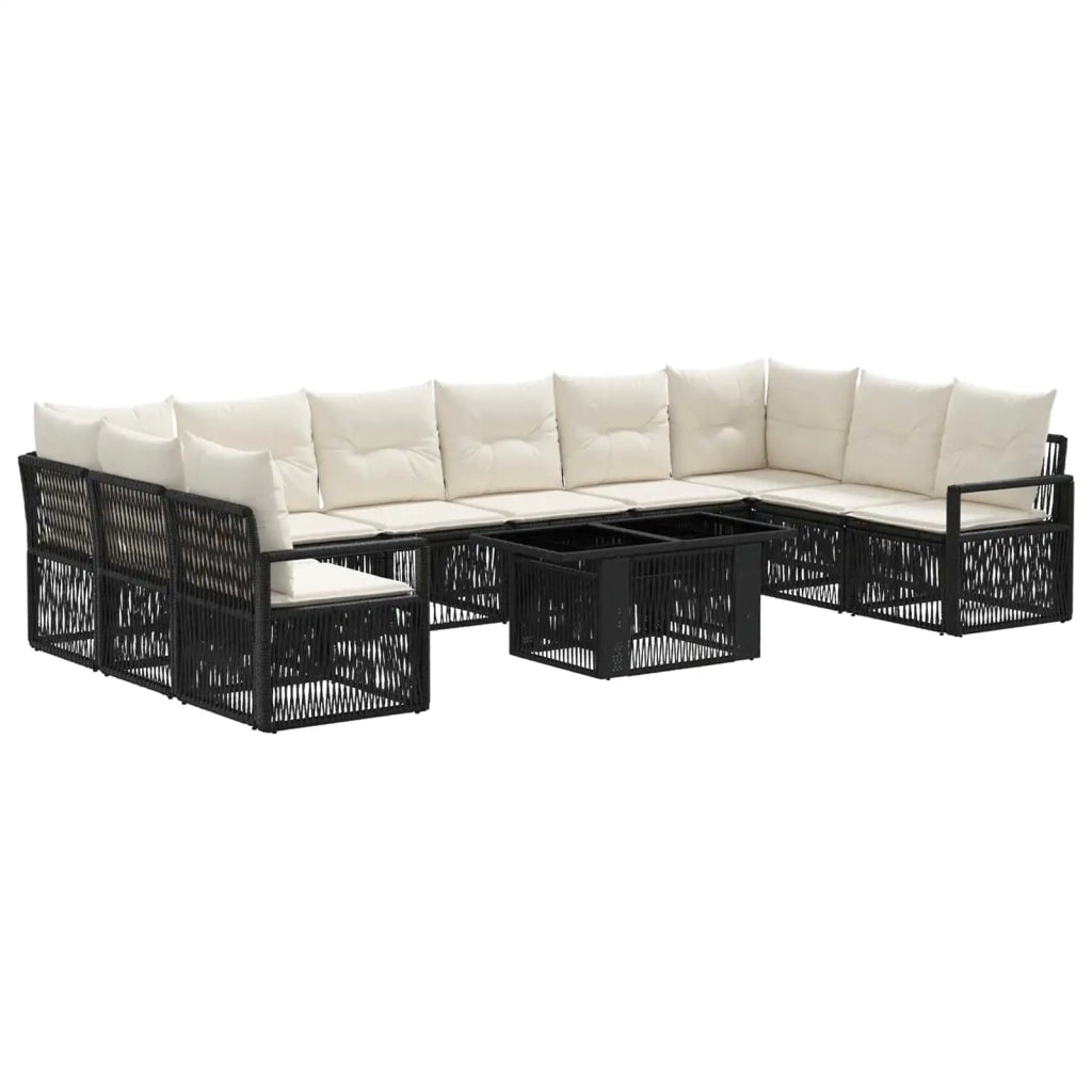 Set Divano da Giardino 11 pz Nero e Bianco Crema polyrattan 3437146