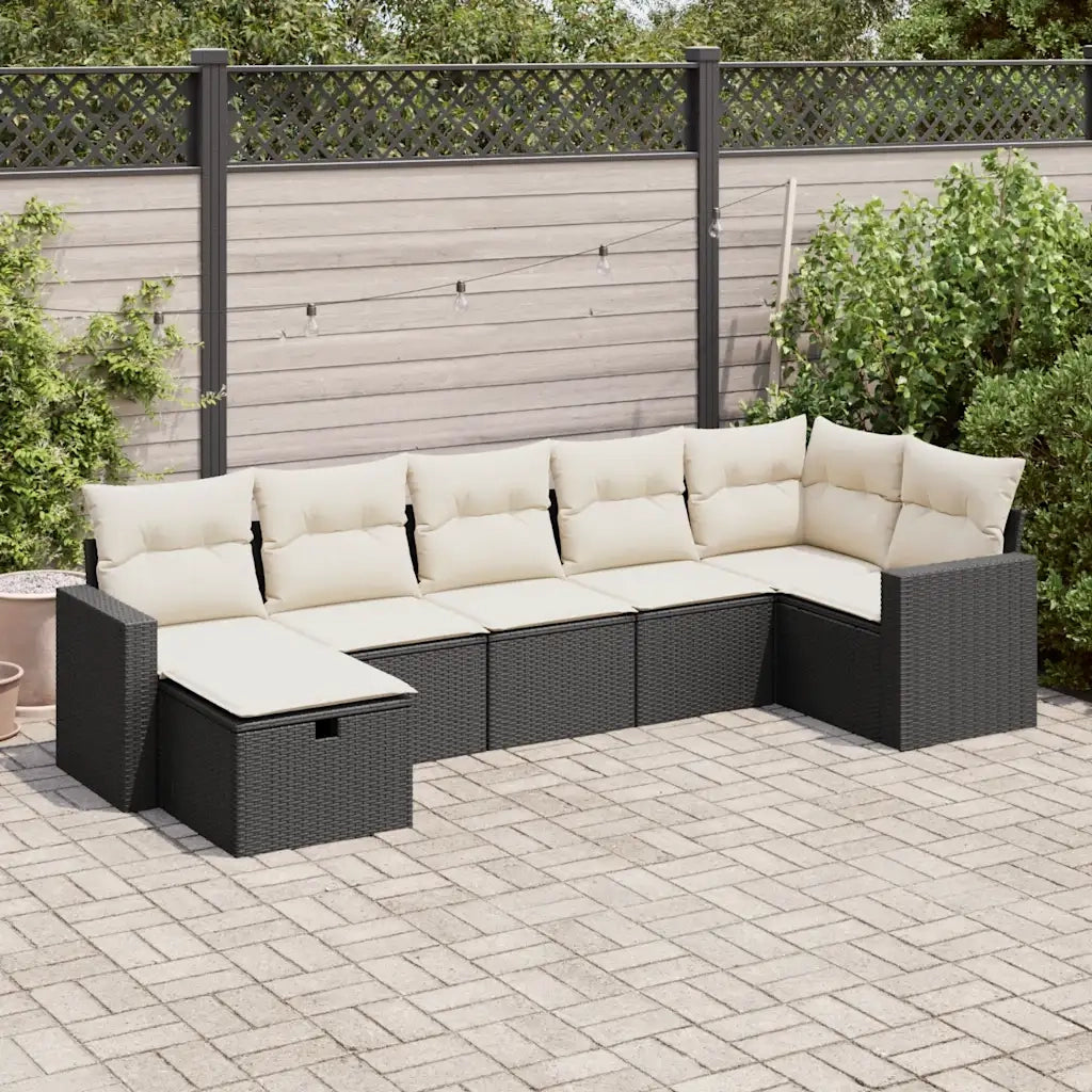 Set Divani da Giardino con Cuscini 7pz Nero Polyrattan 3325402
