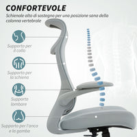 Sedia da Ufficio Ergonomica con Braccioli Regolabili Schienale a Rete e Poggiatesta Grigio