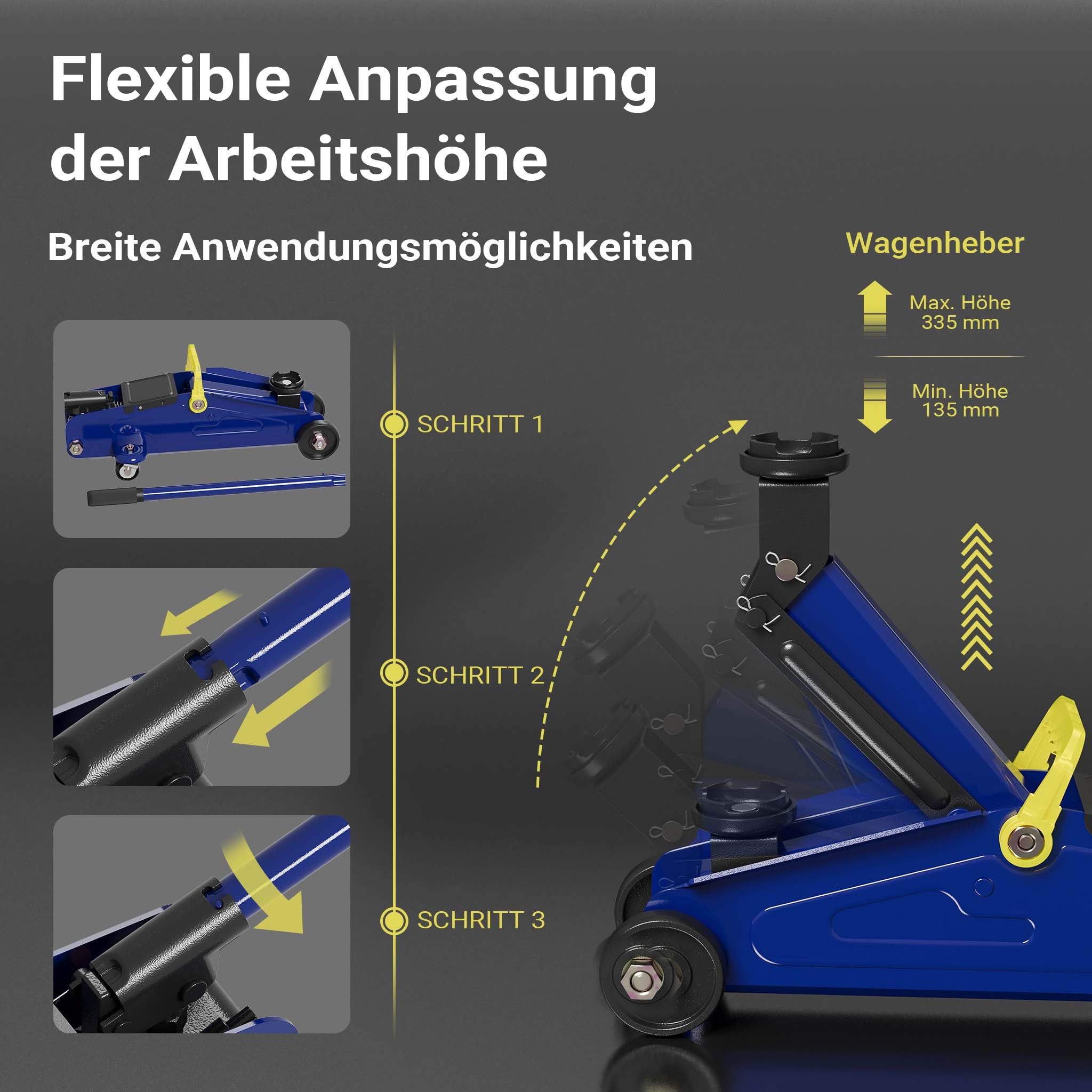 set cric sollevatore + 2 cavalletti max 2t altezza regolabile
